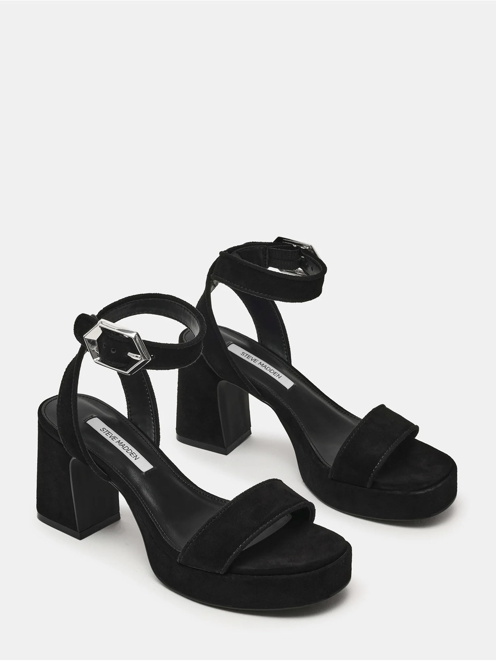 BRAND NEW unopened Steve Madden Black Suede Platform Ankle-Strap Block Heels
